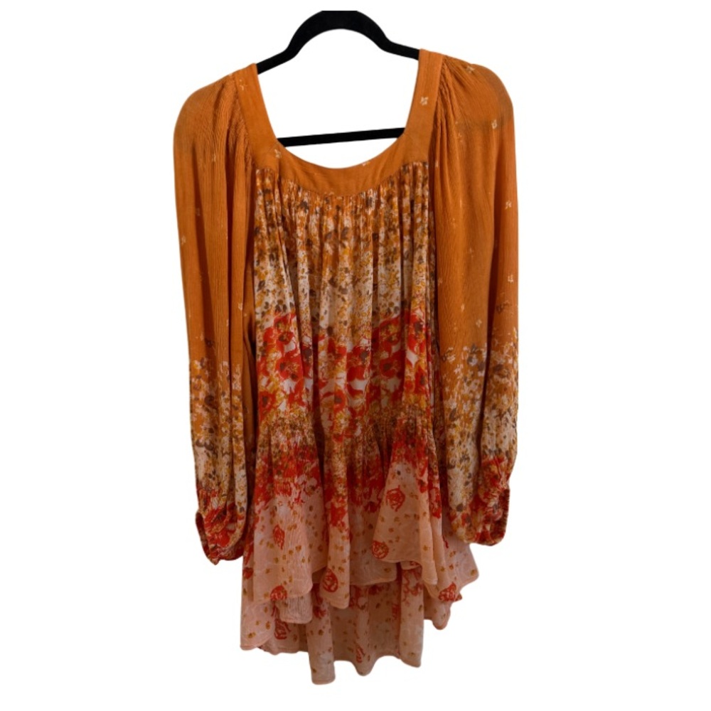 Free People Orange and Red Floral Mini Dress / Tunic